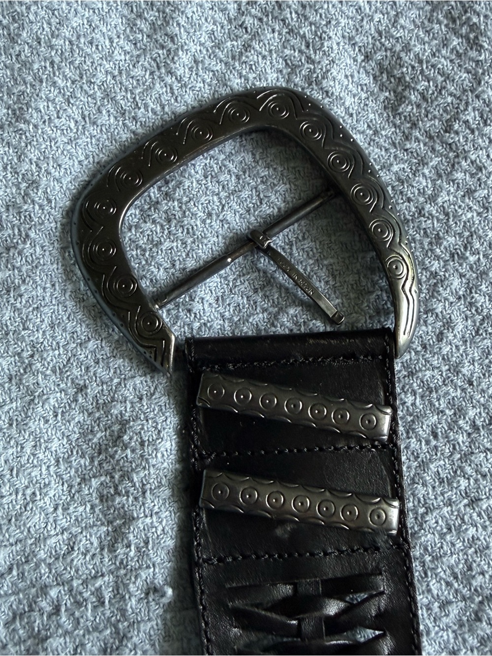 Black Leather Women's Belt with Decorative Gunmetal Buckle small